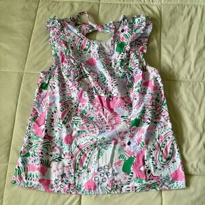 Crown & Ivy Multicolor Pink Green Cotton Floral Open Back Sleeveless Top Size S